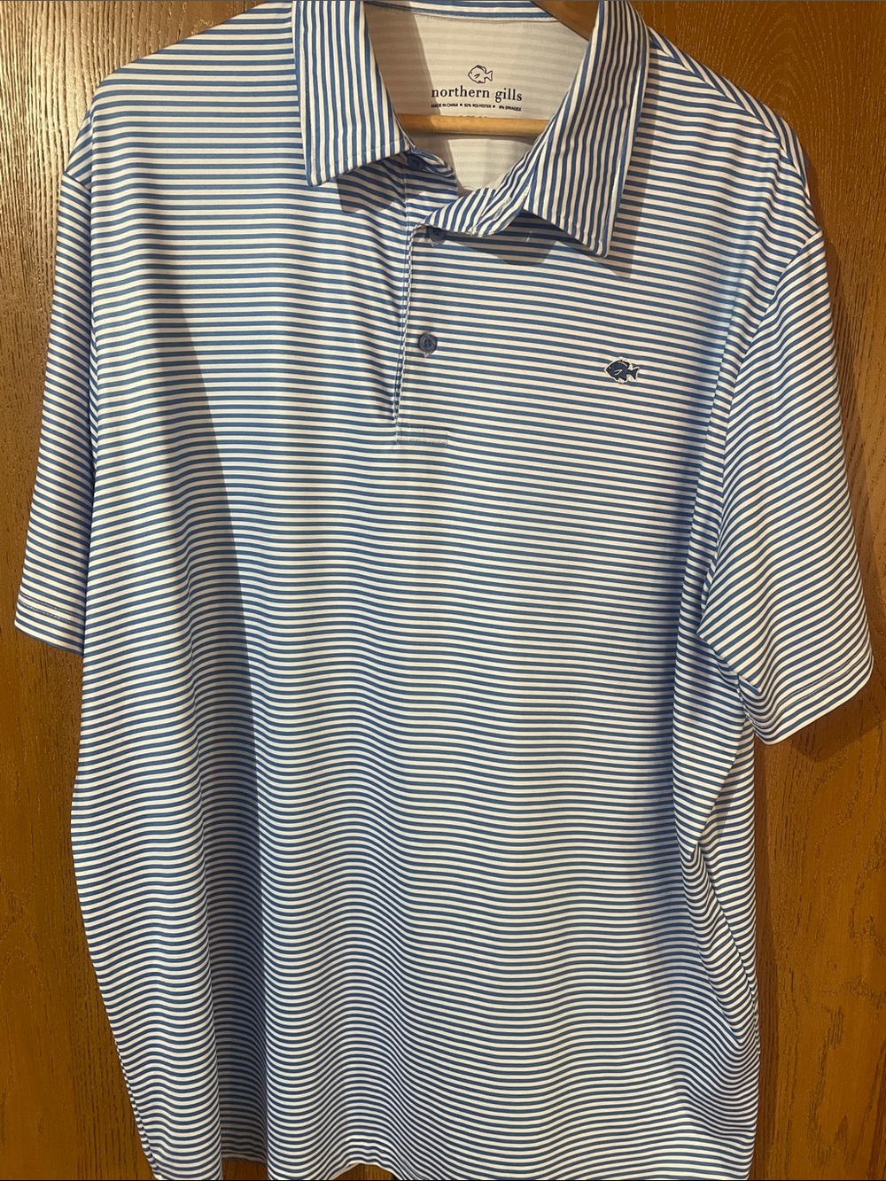 Men’s Light Blue and White Striped Polo